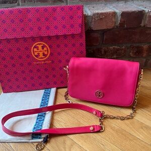 Tory Burch Pink Saffiano Robinson Chain Mini Crossbody Bag